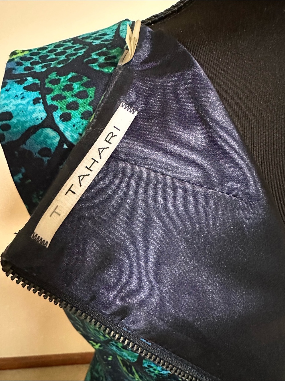 Tahari Teal and Navy Printed Sheath Dress - Picture 10 of 12